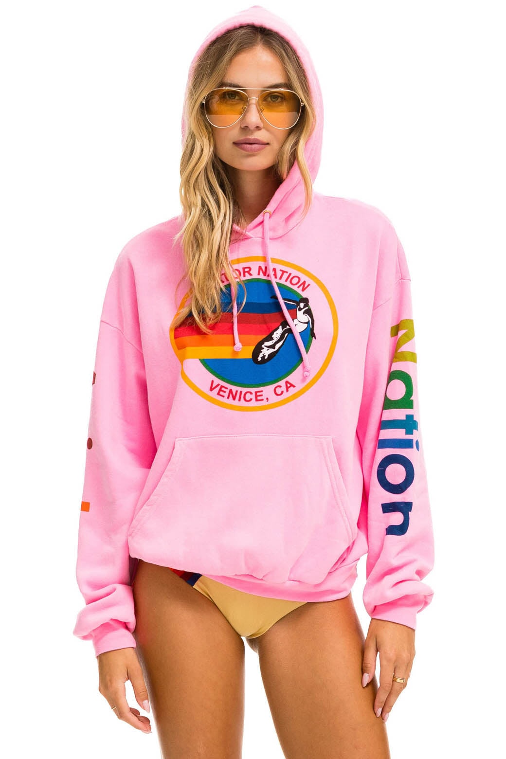 Aviator Nation AVIATOR NATION  RELAXED PULLOVER HOODIE - NEON PINK