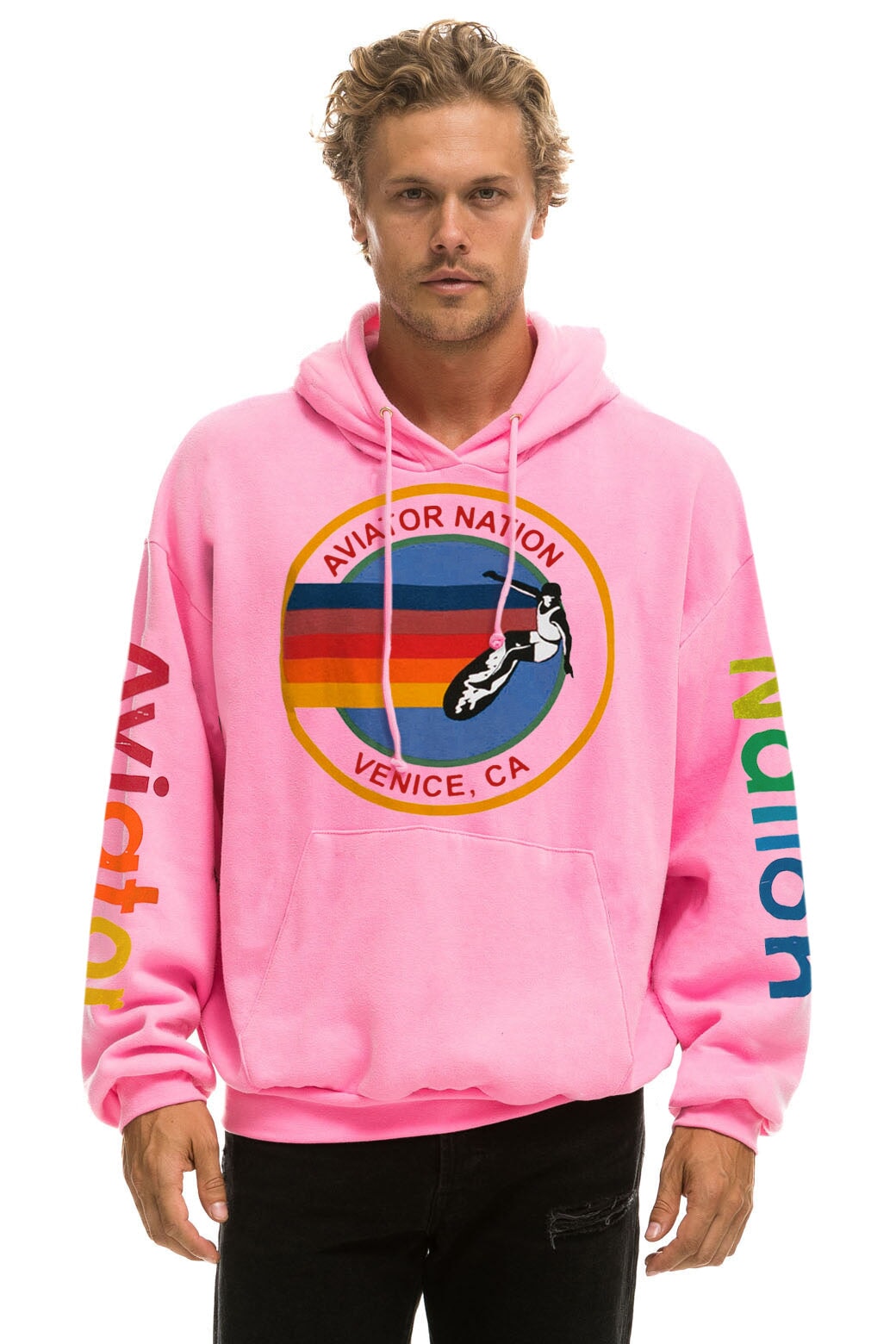 Aviator Nation AVIATOR NATION  RELAXED PULLOVER HOODIE - NEON PINK