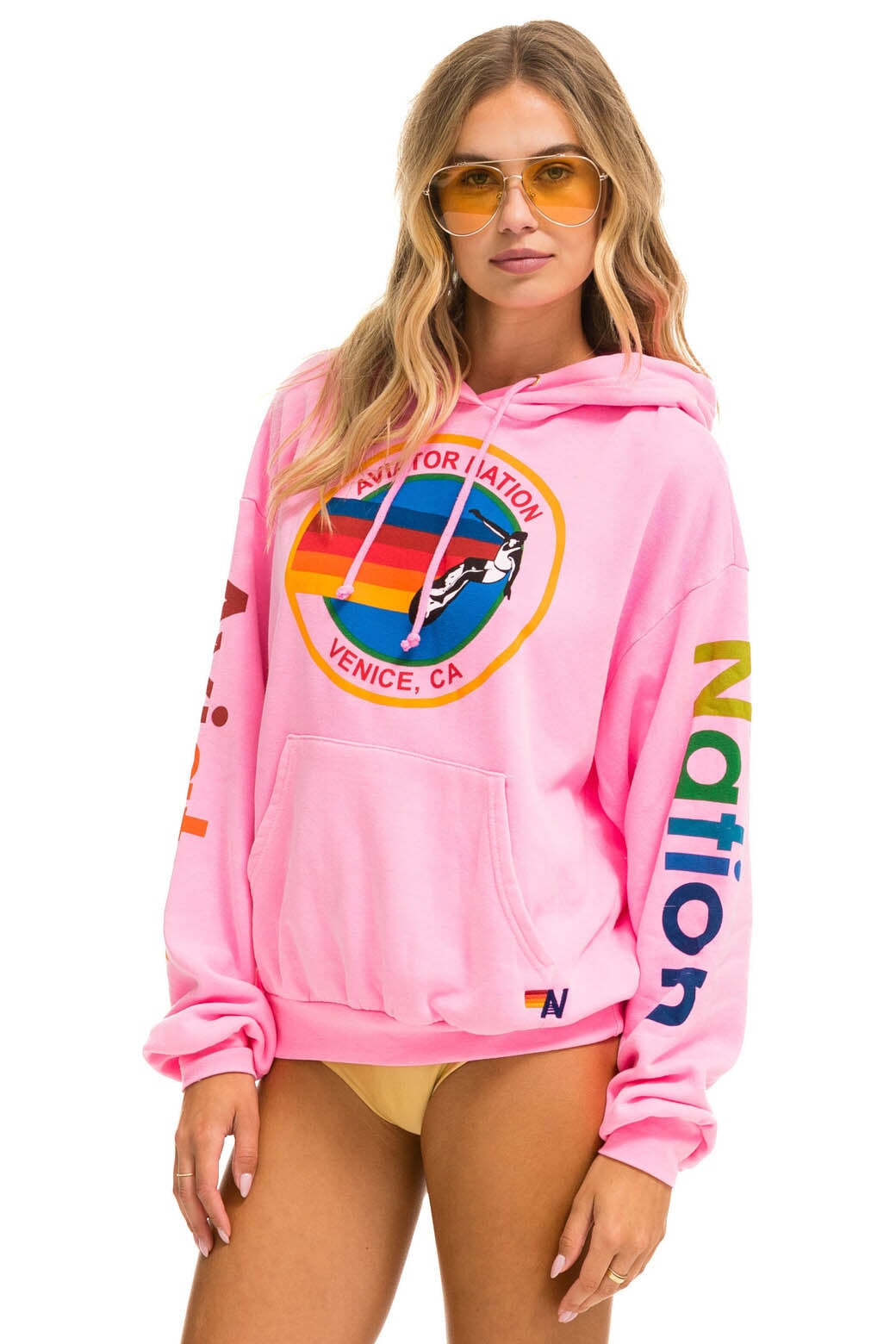 Aviator Nation AVIATOR NATION  RELAXED PULLOVER HOODIE - NEON PINK
