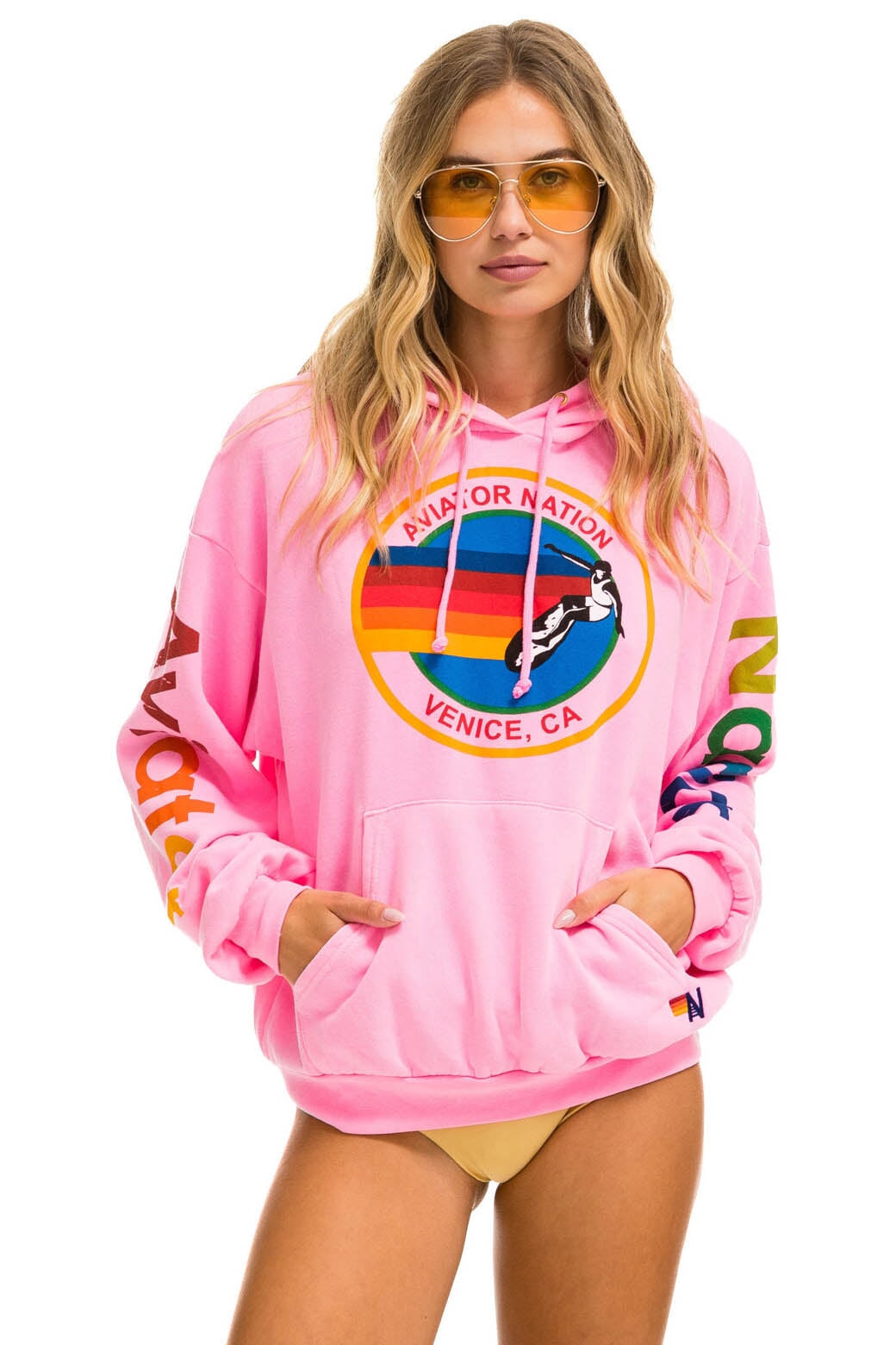 Aviator Nation AVIATOR NATION  RELAXED PULLOVER HOODIE - NEON PINK
