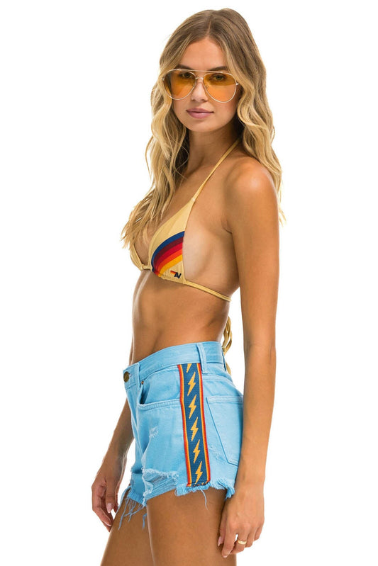 Aviator Nation BOLT STRIPE BOYFRIEND CUTOFF JEAN SHORTS - SKY