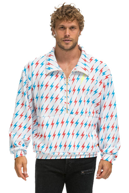 Aviator Nation AVIATOR BOLT W/ BOLT EMBROIDERY FLEECE HALF ZIP SWEATSHIRT - WHITE // USA