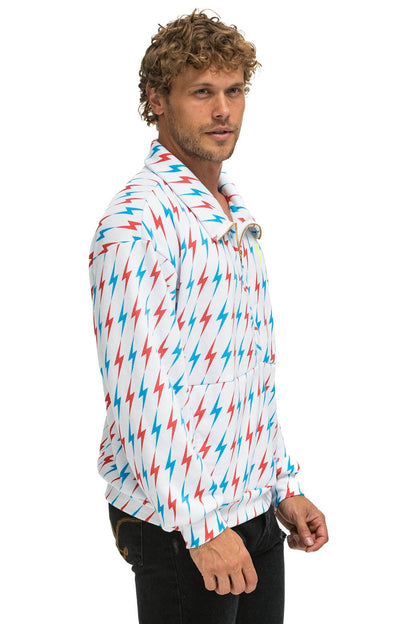Aviator Nation AVIATOR BOLT W/ BOLT EMBROIDERY FLEECE HALF ZIP SWEATSHIRT - WHITE // USA