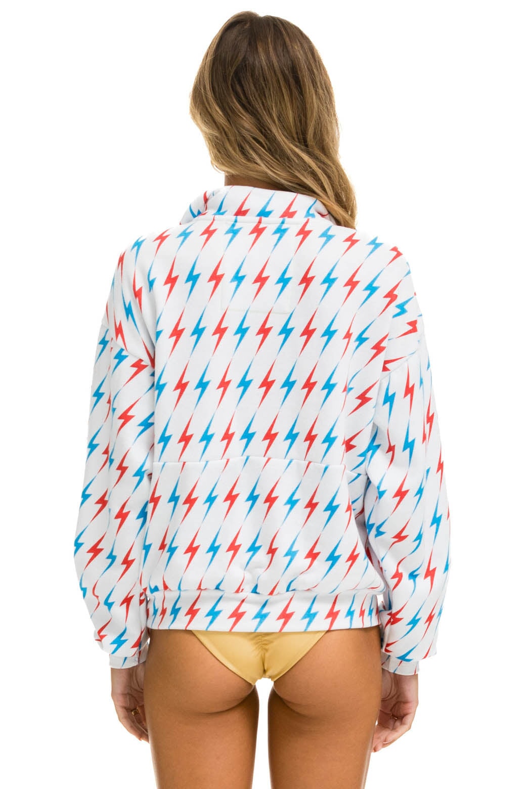 Aviator Nation AVIATOR BOLT W/ BOLT EMBROIDERY FLEECE HALF ZIP SWEATSHIRT - WHITE // USA
