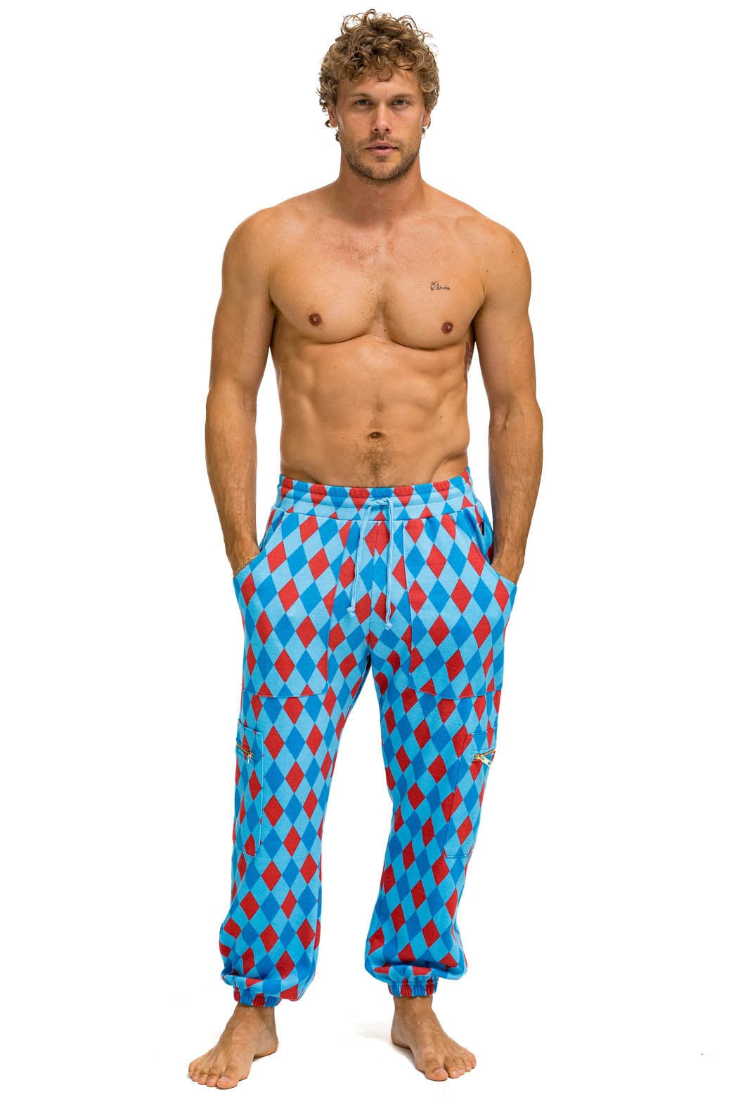 Aviator Nation DIAMOND REPEAT SMILEY 2 EMBROIDERY SWEATPANTS - SKY