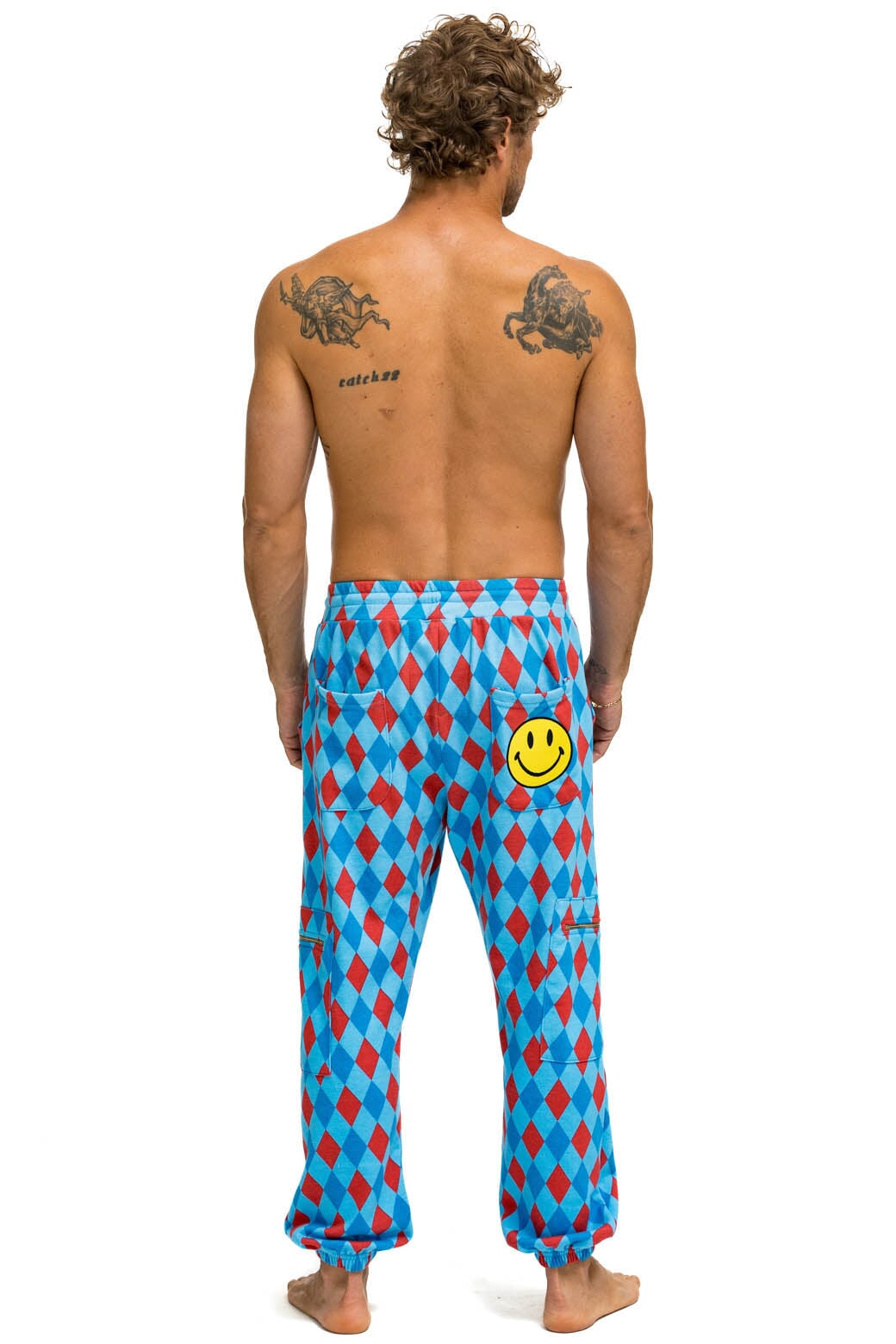 Aviator Nation DIAMOND REPEAT SMILEY 2 EMBROIDERY SWEATPANTS - SKY
