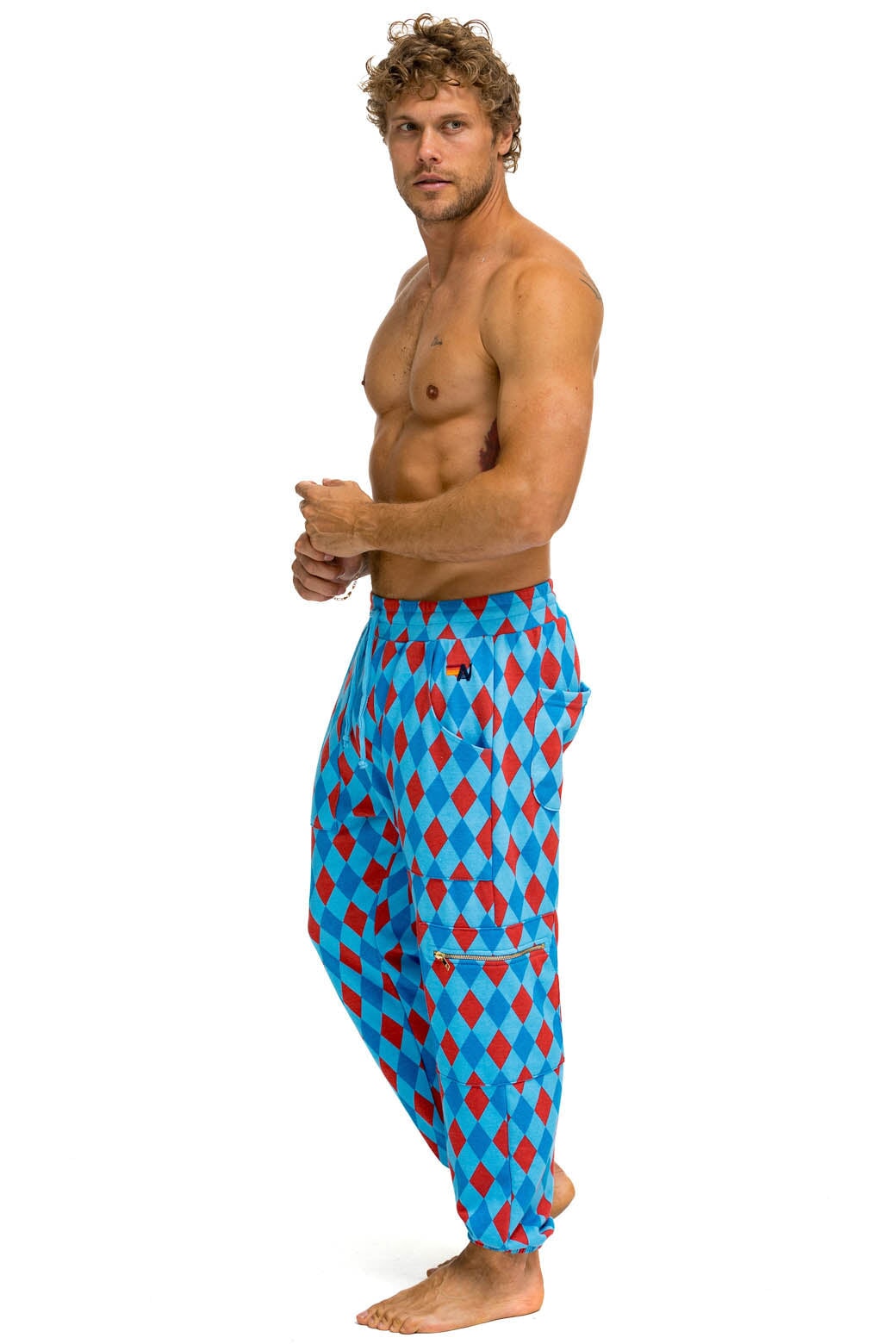 Aviator Nation DIAMOND REPEAT SMILEY 2 EMBROIDERY SWEATPANTS - SKY