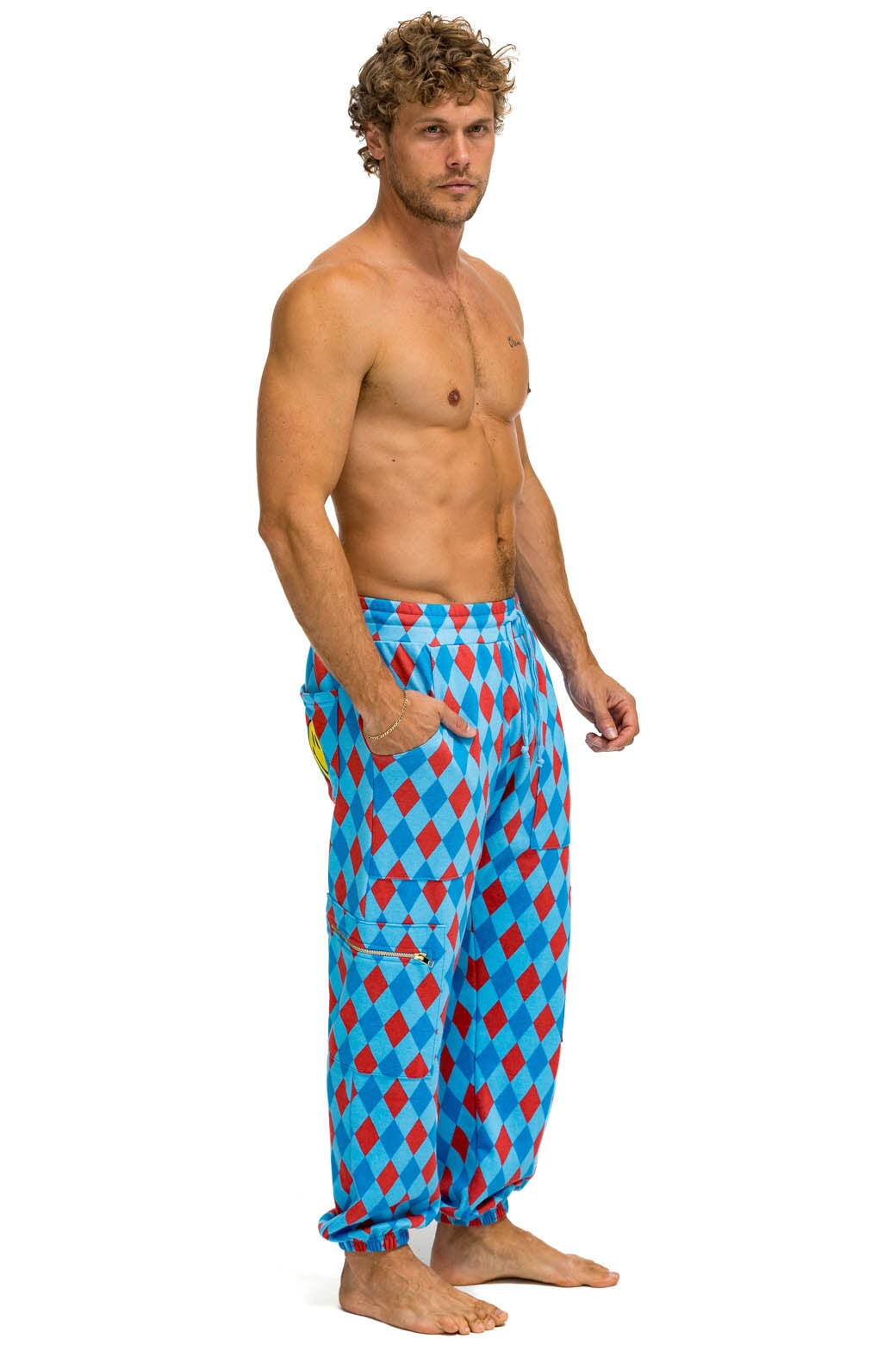 Aviator Nation DIAMOND REPEAT SMILEY 2 EMBROIDERY SWEATPANTS - SKY