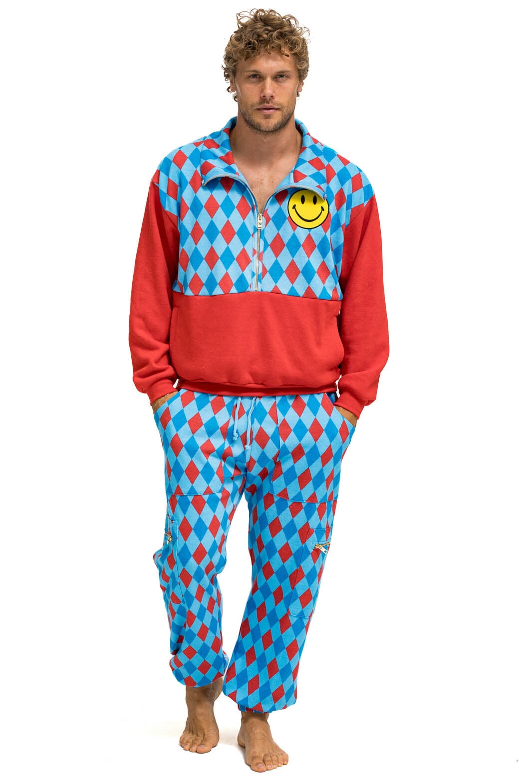 Aviator Nation DIAMOND REPEAT SMILEY 2 EMBROIDERY SWEATPANTS - SKY