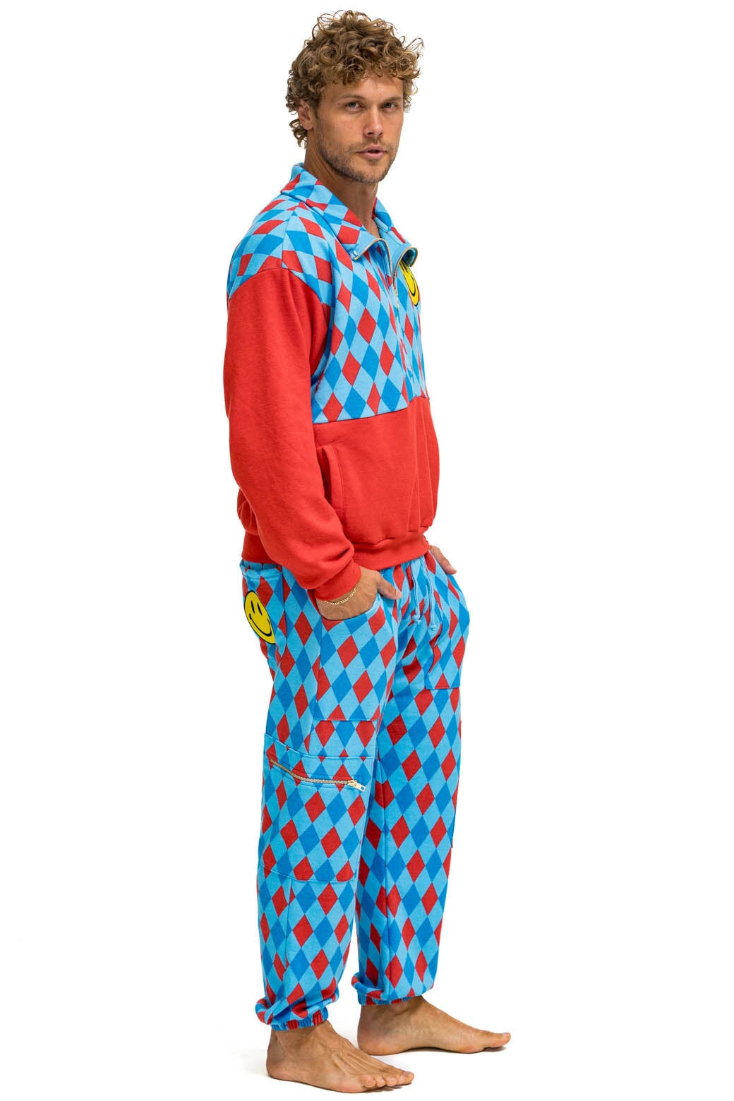 Aviator Nation DIAMOND REPEAT SMILEY 2 EMBROIDERY SWEATPANTS - SKY
