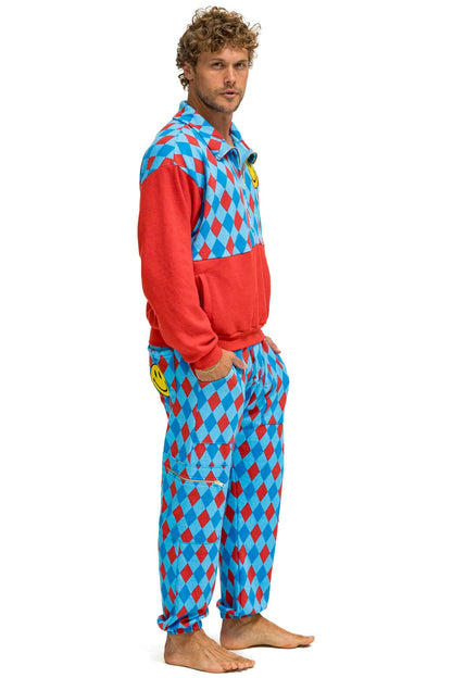 Aviator Nation DIAMOND REPEAT SMILEY 2 EMBROIDERY SWEATPANTS - SKY