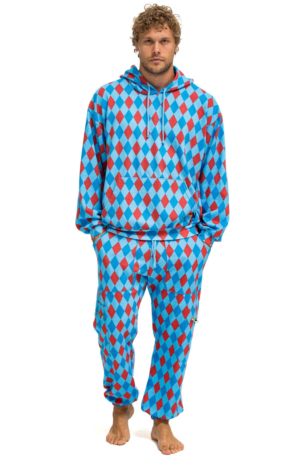 Aviator Nation DIAMOND REPEAT SMILEY 2 EMBROIDERY SWEATPANTS - SKY