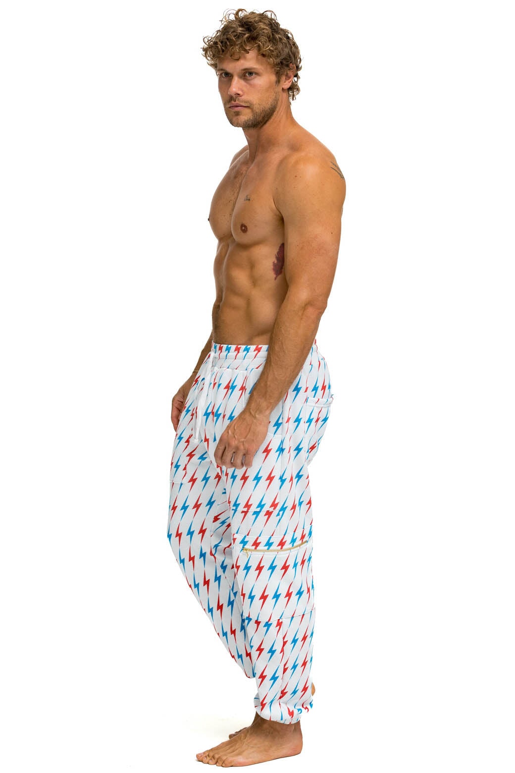 Aviator Nation AVIATOR BOLT EMBROIDERY SWEATPANTS - WHITE // USA