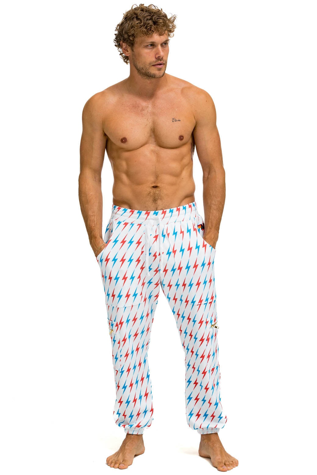 Aviator Nation AVIATOR BOLT EMBROIDERY SWEATPANTS - WHITE // USA