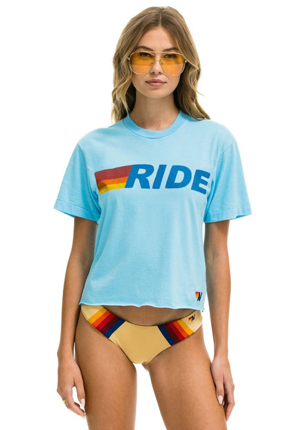 Aviator Nation RIDE LOGO BOYFRIEND TEE - SKY