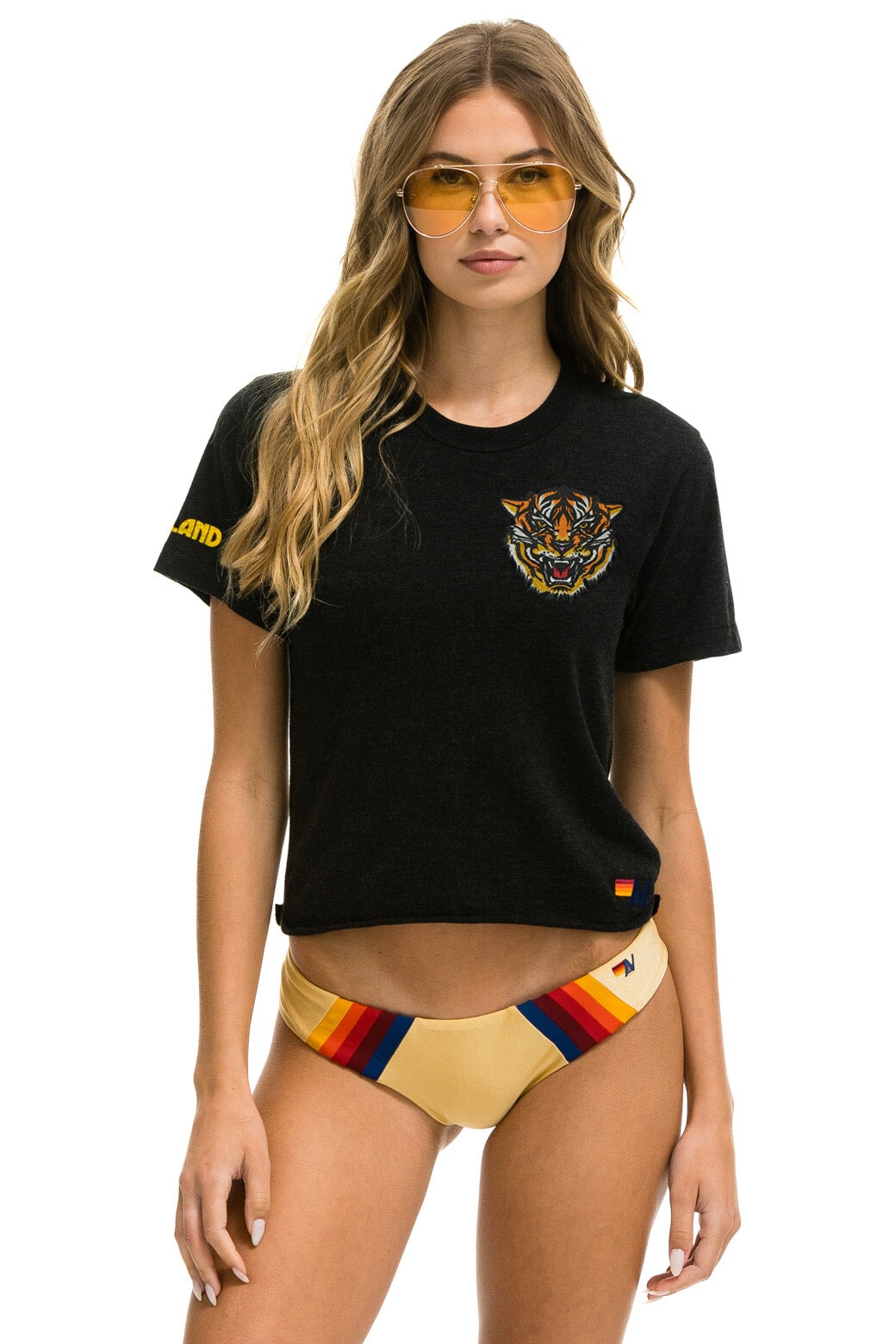 Aviator Nation TIGER PRINT BOYFRIEND TEE - BLACK