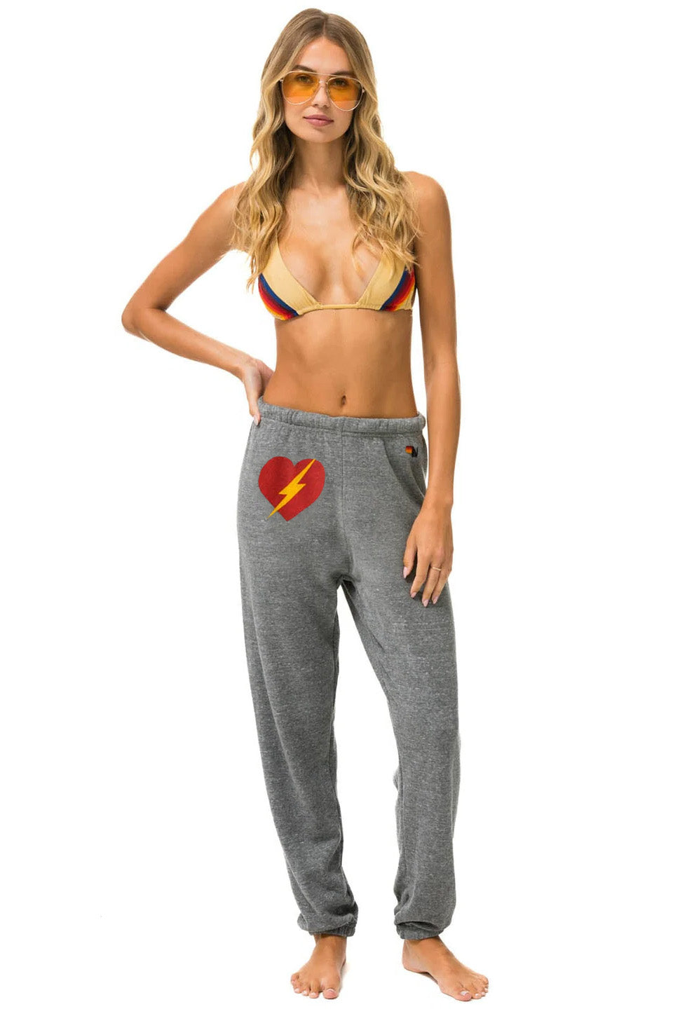 Aviator Nation BOLT HEART SWEATPANTS - HEATHER GREY