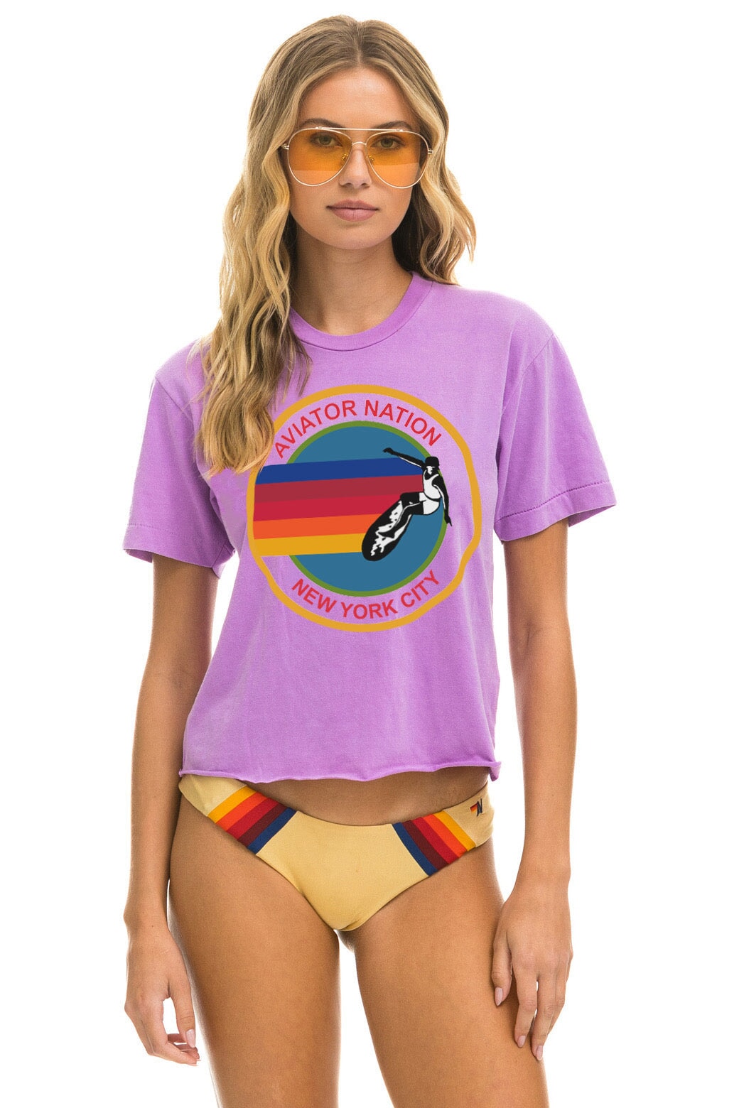 Aviator Nation SIGNATURE NEW YORK CITY BOYFRIEND TEE - NEON PURPLE