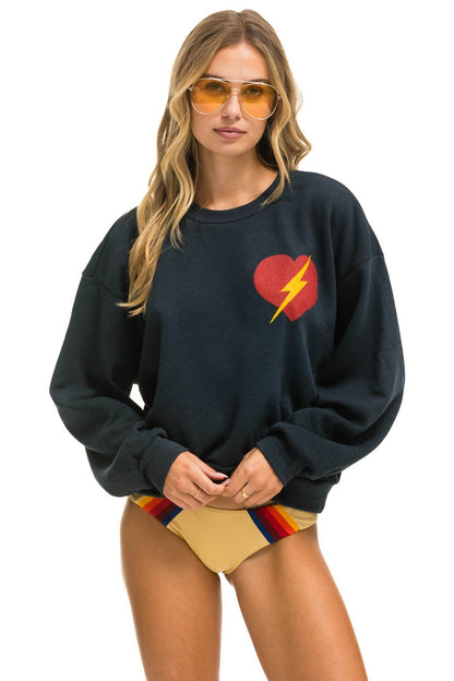 Aviator Nation BOLT HEART RELAXED CREW SWEATSHIRT - CHARCOAL