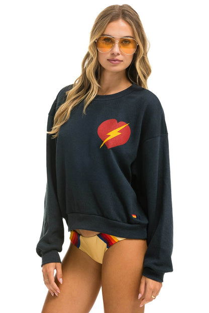 Aviator Nation BOLT HEART RELAXED CREW SWEATSHIRT - CHARCOAL