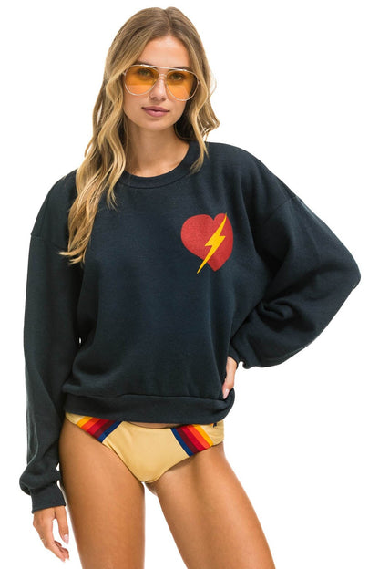 Aviator Nation BOLT HEART RELAXED CREW SWEATSHIRT - CHARCOAL