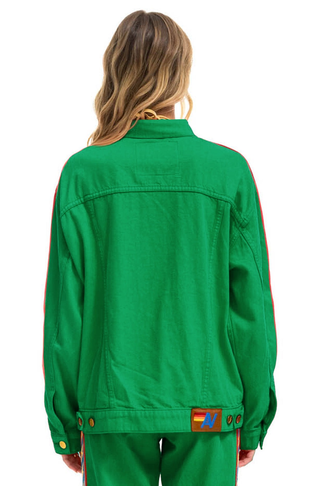 Aviator Nation BOLT STRIPE OVERSIZED CONCERT DENIM JACKET - KELLY GREEN