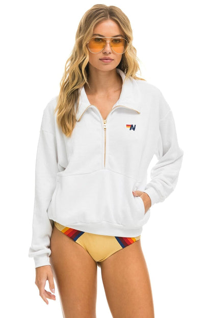 Aviator Nation LOGO EMBROIDERY HALF ZIP SWEATSHIRT - WHITE