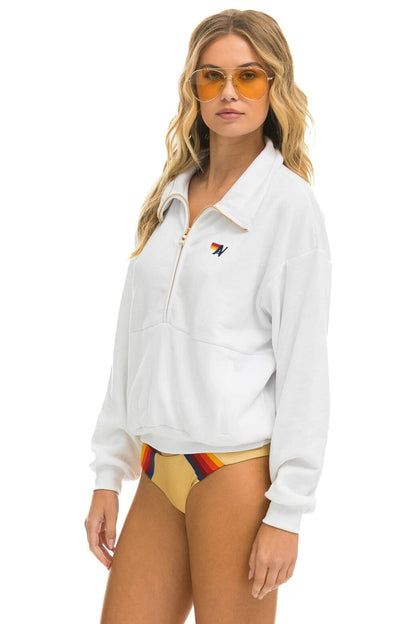 Aviator Nation LOGO EMBROIDERY HALF ZIP SWEATSHIRT - WHITE