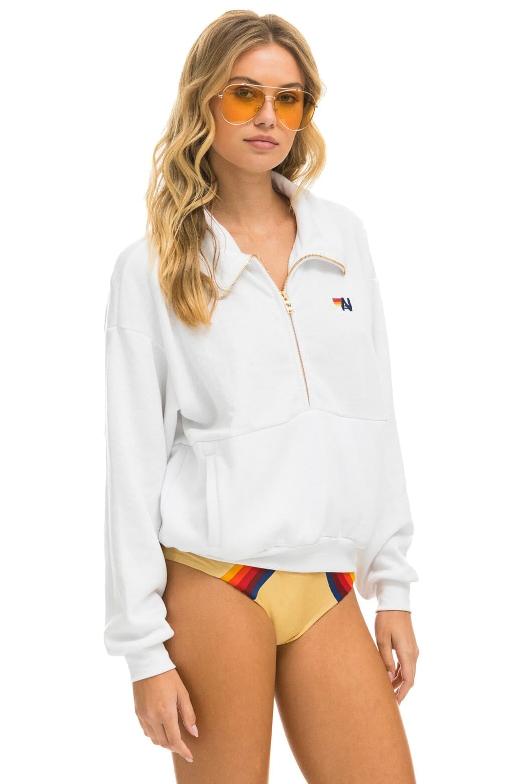 Aviator Nation LOGO EMBROIDERY HALF ZIP SWEATSHIRT - WHITE