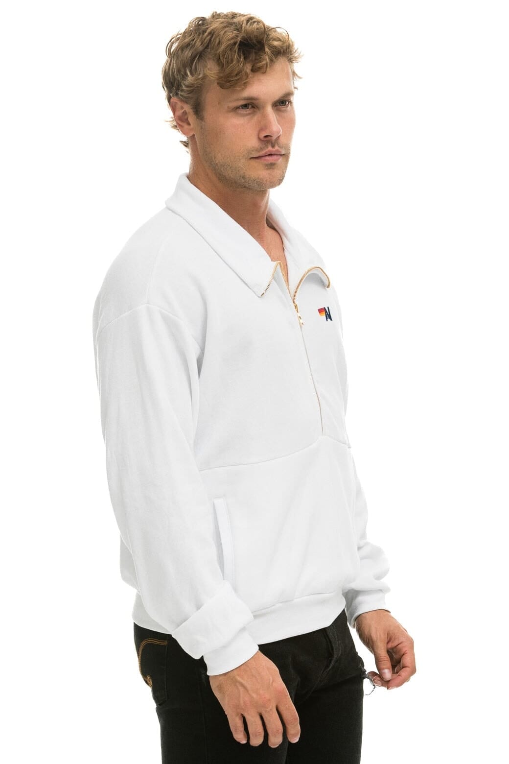 Aviator Nation LOGO EMBROIDERY HALF ZIP SWEATSHIRT - WHITE