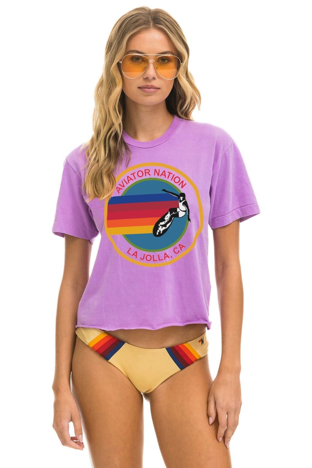 Aviator Nation AVIATOR NATION LA JOLLA BOYFRIEND TEE - NEON PURPLE