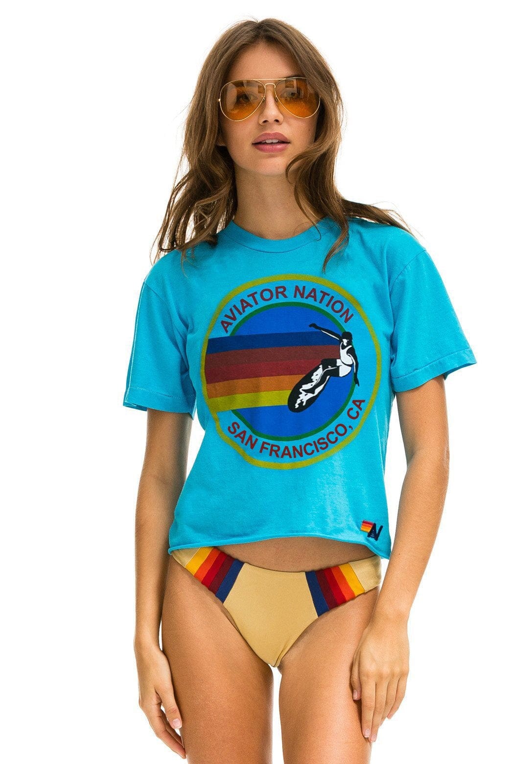 Aviator Nation SIGNATURE SAN FRANCISCO BOYFRIEND TEE - NEON BLUE