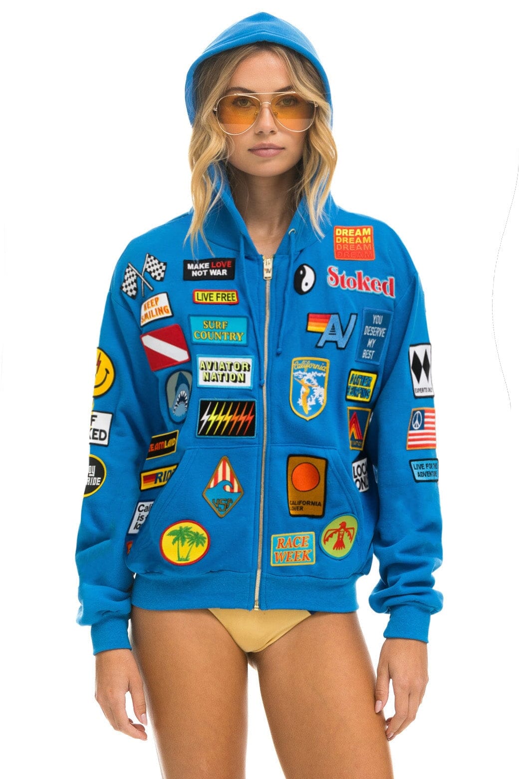 Aviator Nation VINTAGE PATCH ZIP HOODIE RELAXED - OCEAN