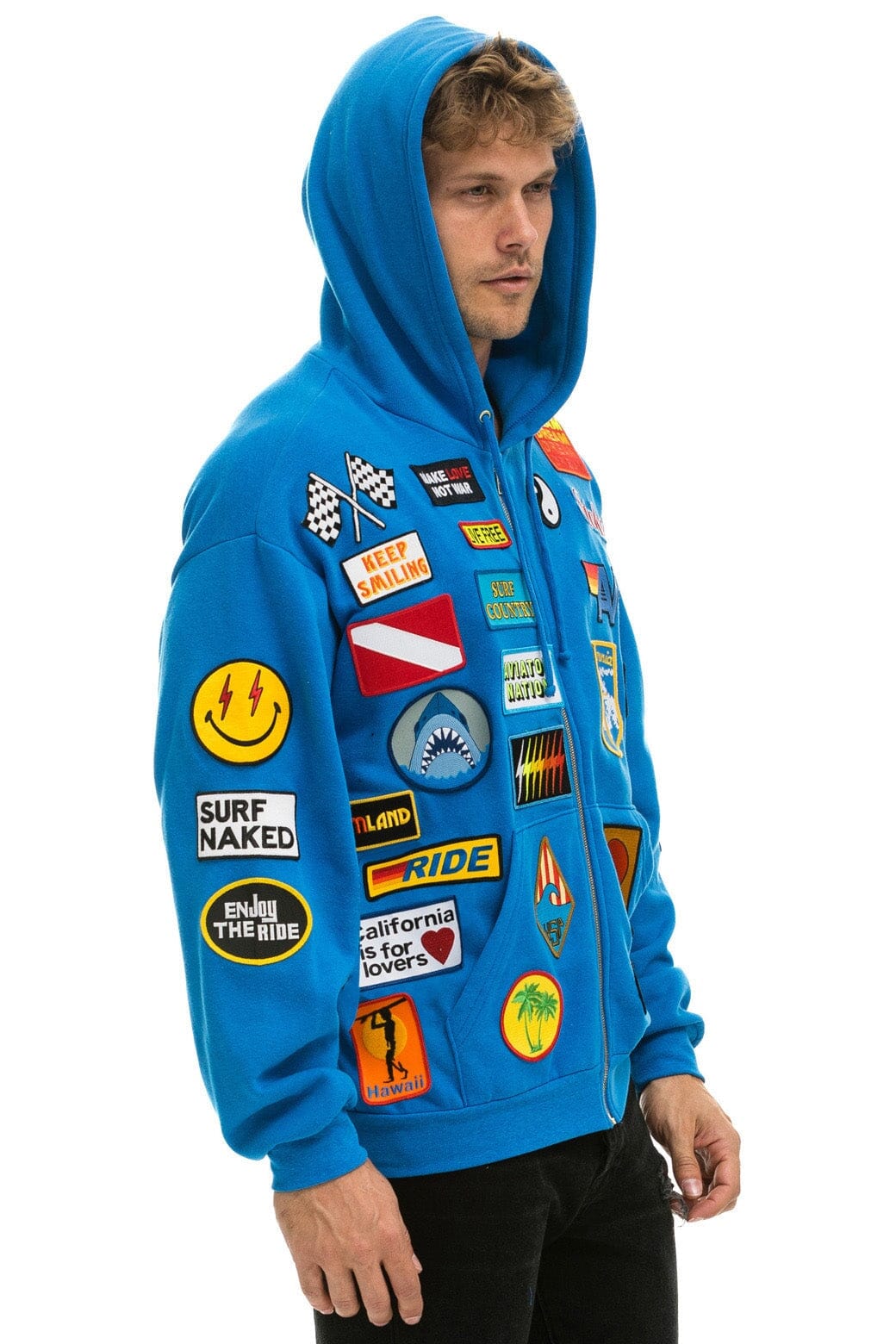 Aviator Nation VINTAGE PATCH ZIP HOODIE RELAXED - OCEAN