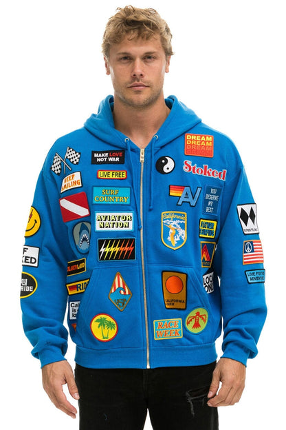 Aviator Nation VINTAGE PATCH ZIP HOODIE RELAXED - OCEAN
