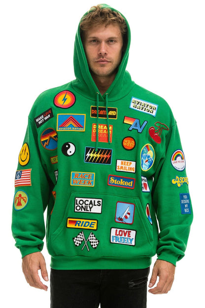 Aviator Nation VINTAGE PATCH RELAXED PULLOVER HOODIE- KELLY GREEN
