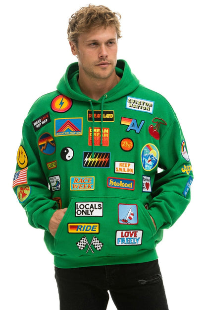 Aviator Nation VINTAGE PATCH RELAXED PULLOVER HOODIE- KELLY GREEN