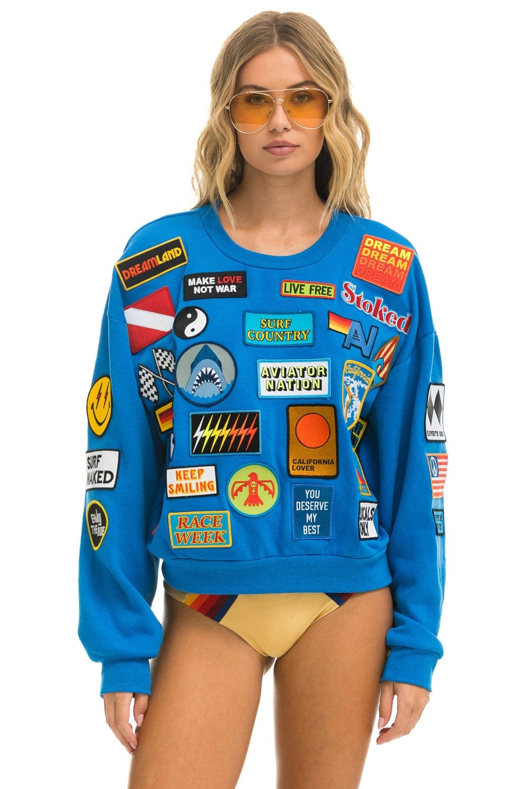 Aviator Nation VINTAGE PATCH RELAXED CREW SWEATSHIRT - OCEAN