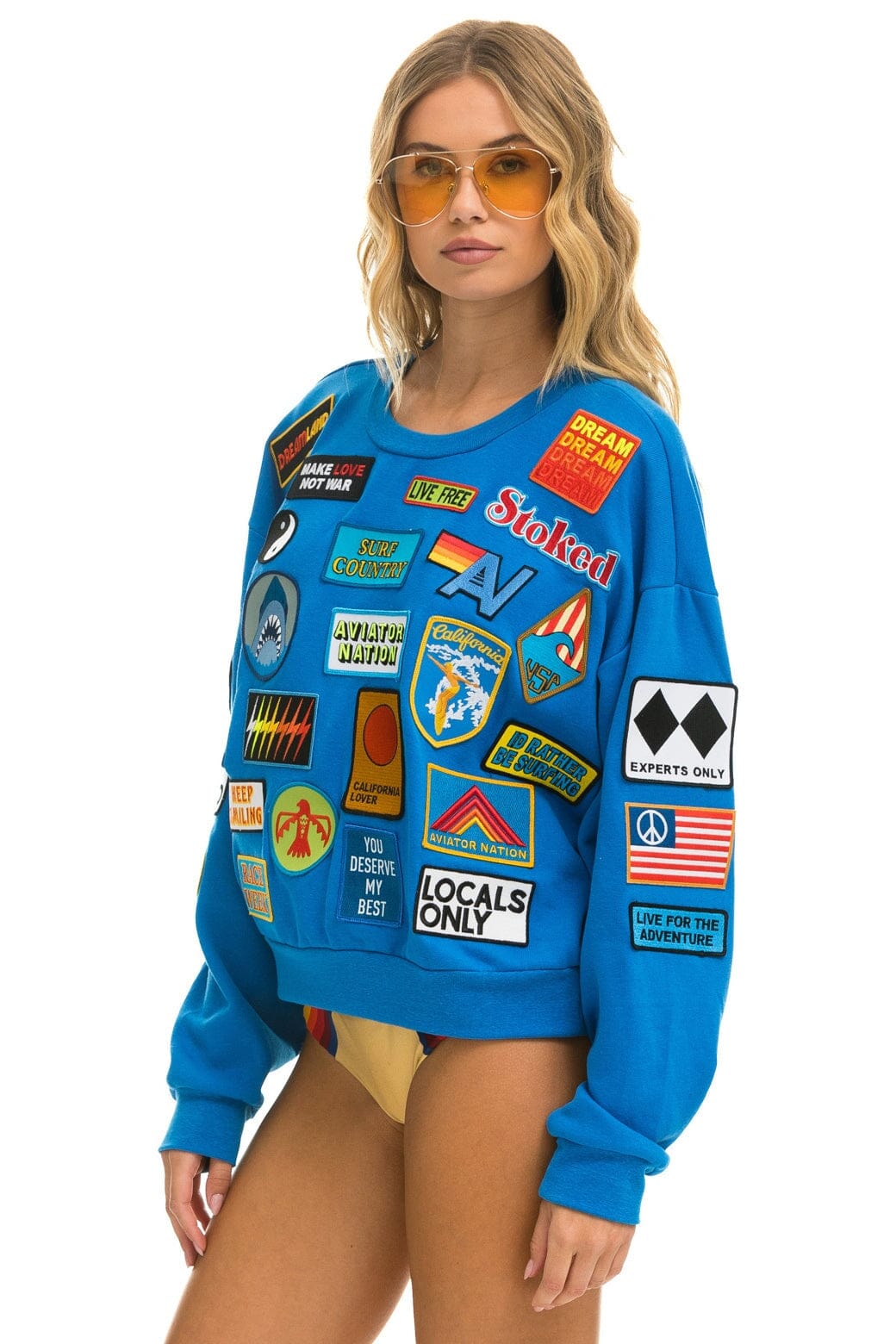 Aviator Nation VINTAGE PATCH RELAXED CREW SWEATSHIRT - OCEAN