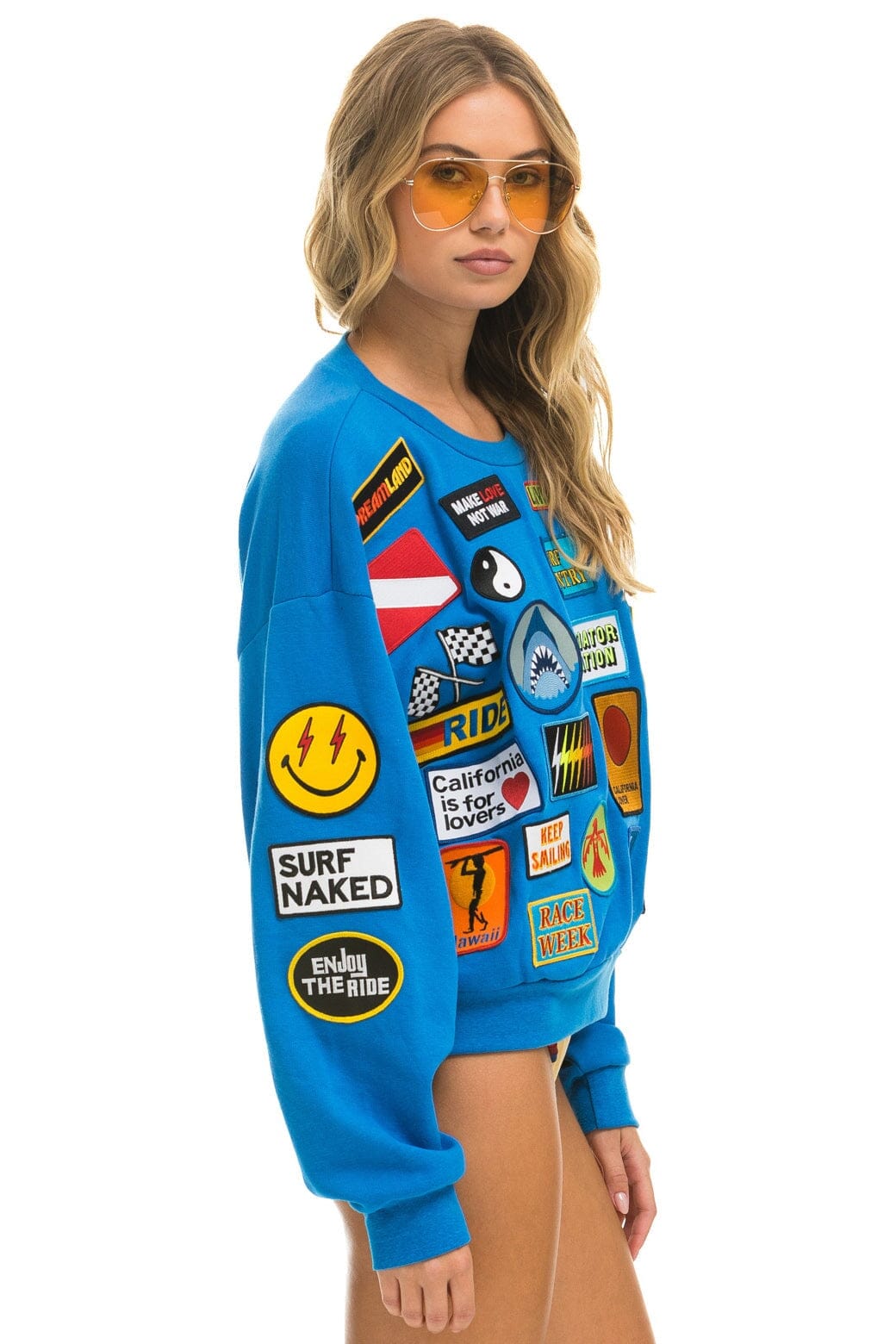 Aviator Nation VINTAGE PATCH RELAXED CREW SWEATSHIRT - OCEAN