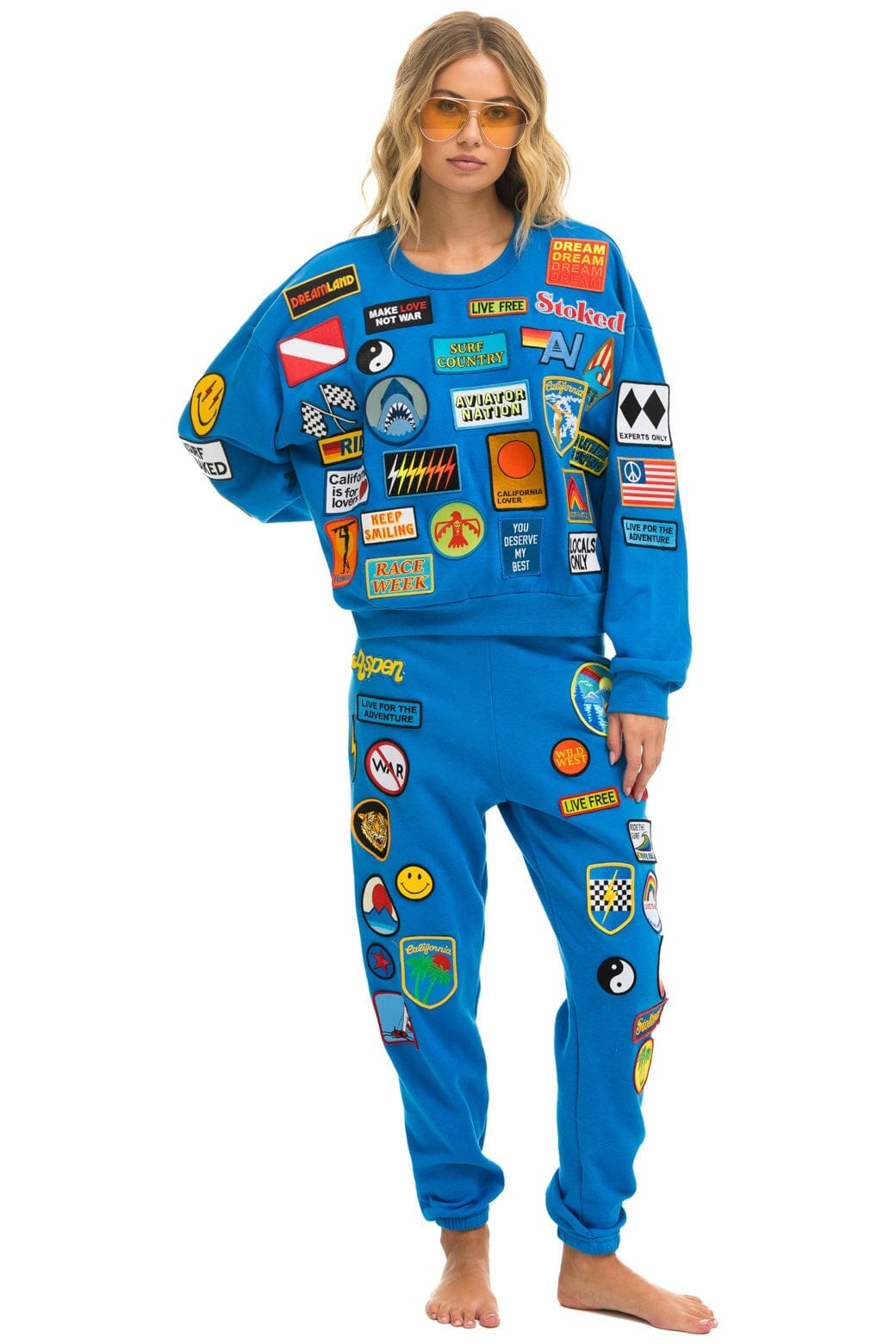 Aviator Nation VINTAGE PATCH RELAXED CREW SWEATSHIRT - OCEAN
