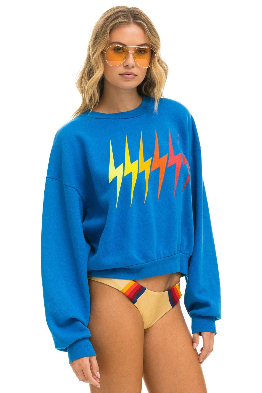 Aviator Nation BOLT GRADIENT RELAXED CREW SWEATSHIRT - OCEAN // RAINBOW