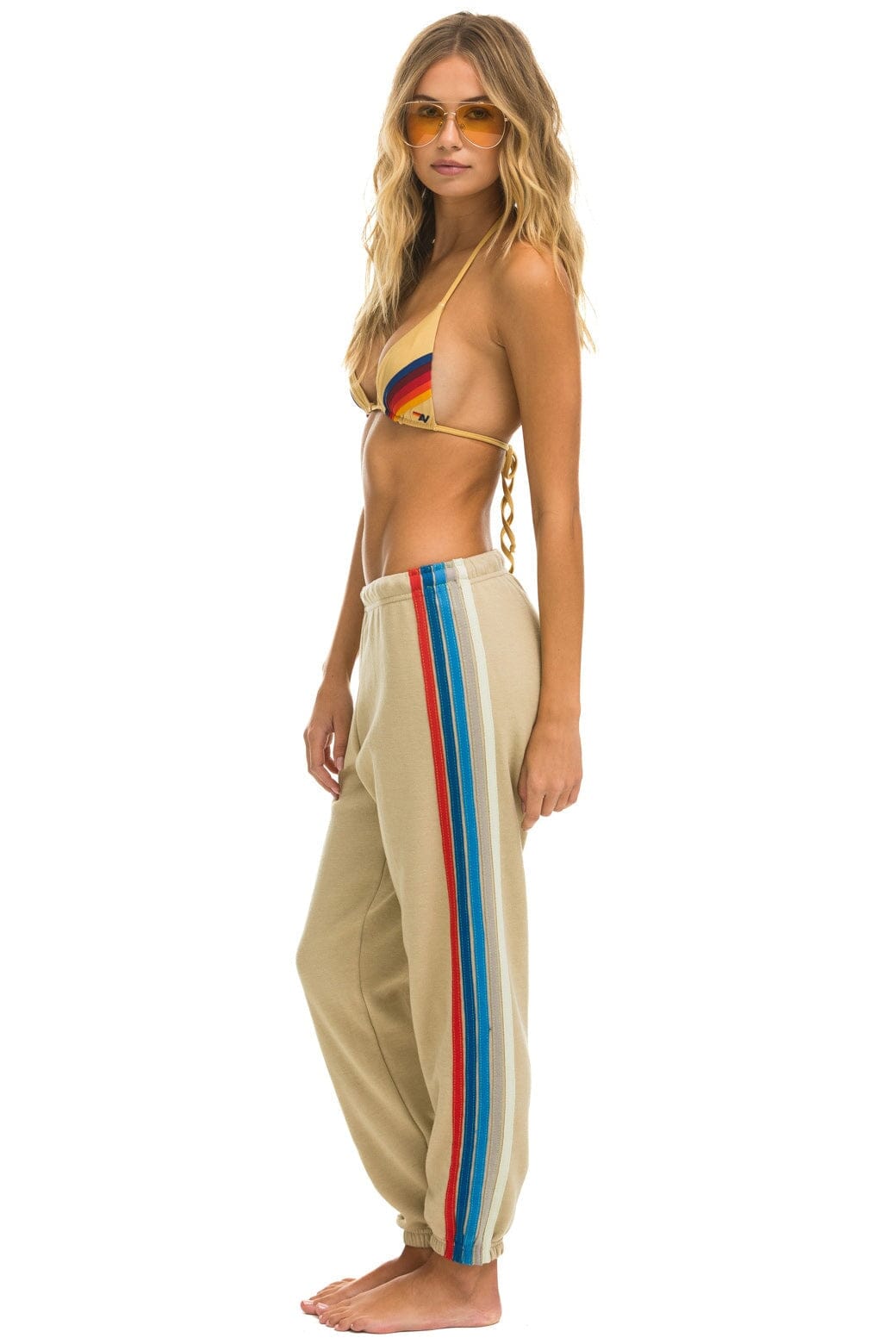 Aviator Nation 5 STRIPE SWEATPANTS - SAND // USA