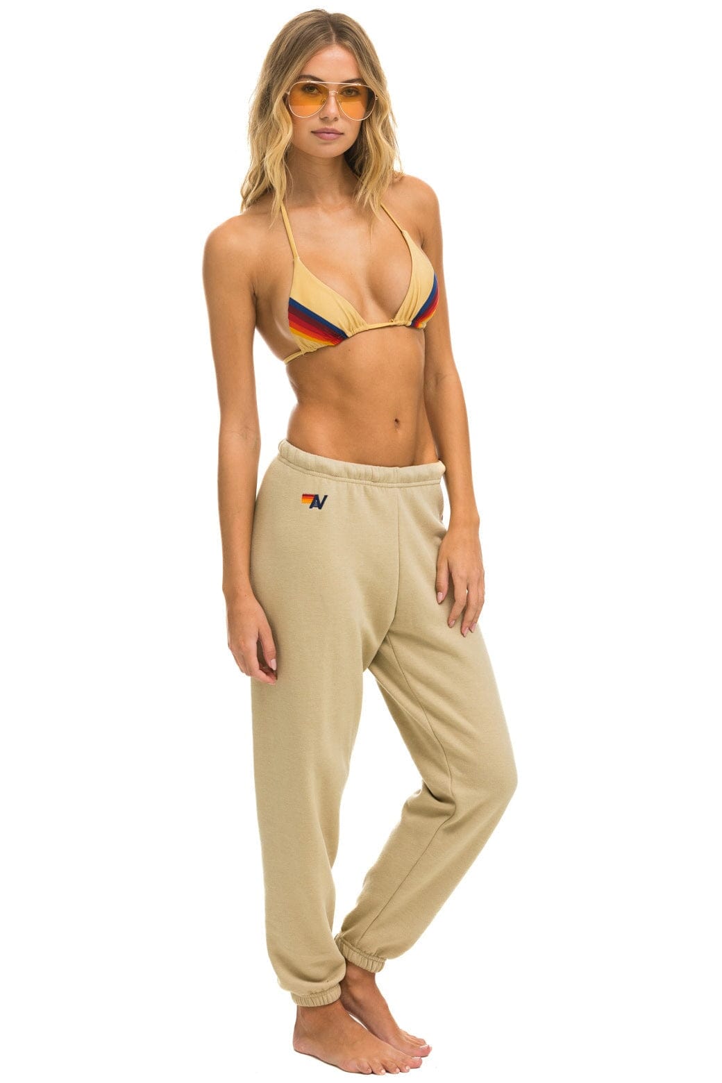 Aviator Nation 5 STRIPE SWEATPANTS - SAND // USA