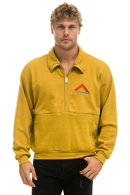 Aviator Nation MOUNTAIN EMBROIDERY HALF ZIP SWEATSHIRT - KHAKI