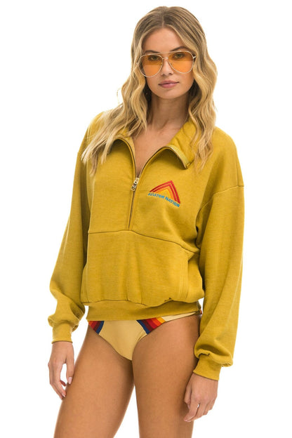 Aviator Nation MOUNTAIN EMBROIDERY HALF ZIP SWEATSHIRT - KHAKI