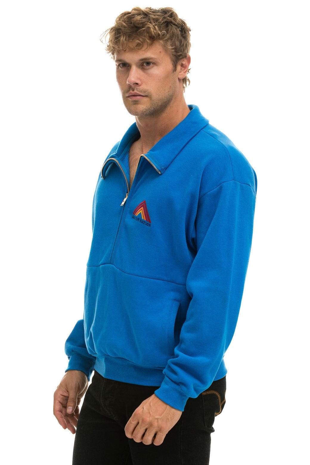 Aviator Nation MOUNTAIN EMBROIDERY HALF ZIP SWEATSHIRT - OCEAN