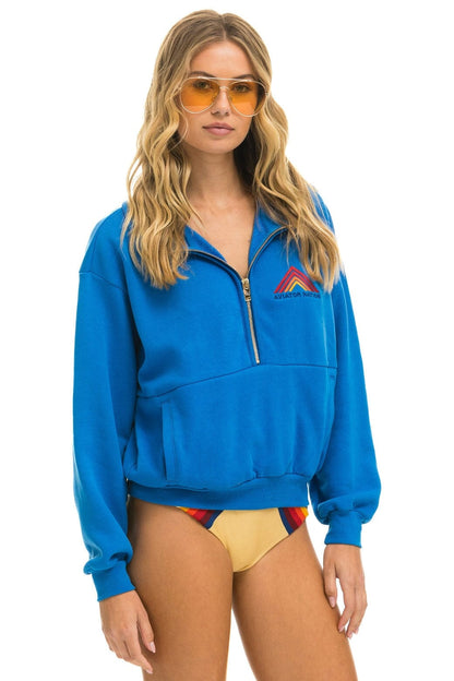 Aviator Nation MOUNTAIN EMBROIDERY HALF ZIP SWEATSHIRT - OCEAN