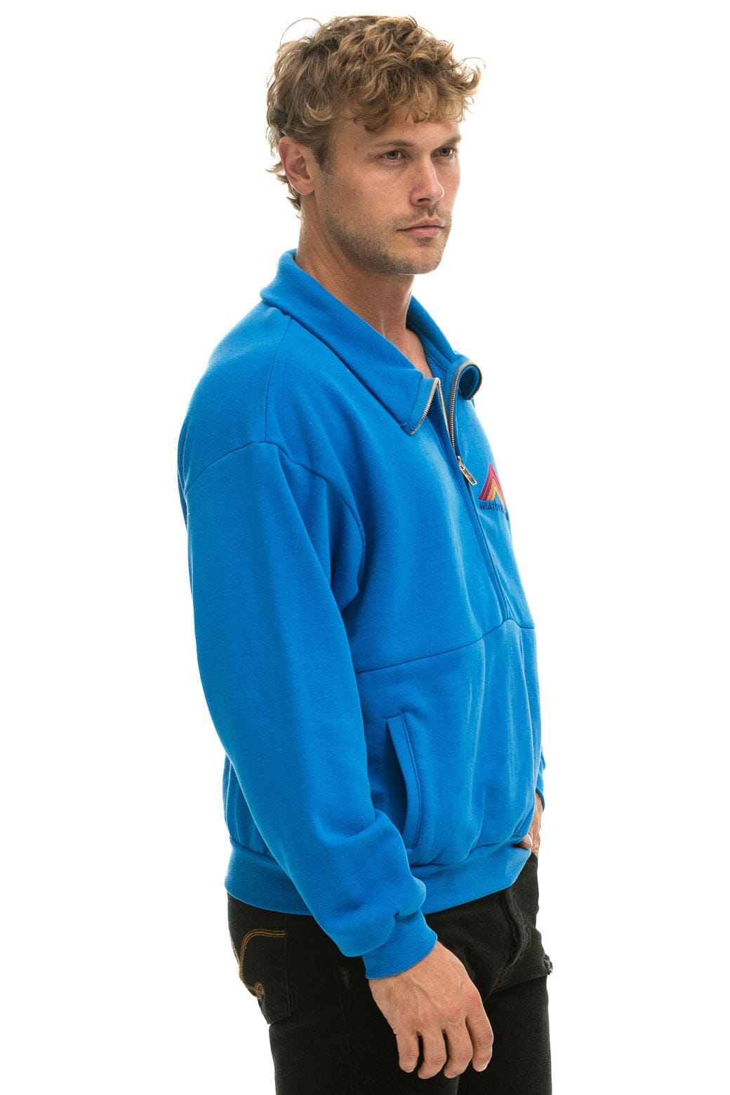 Aviator Nation MOUNTAIN EMBROIDERY HALF ZIP SWEATSHIRT - OCEAN