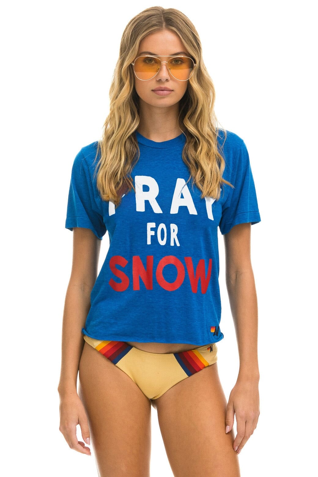 Aviator Nation PRAY FOR SNOW BOYFRIEND TEE - OCEAN